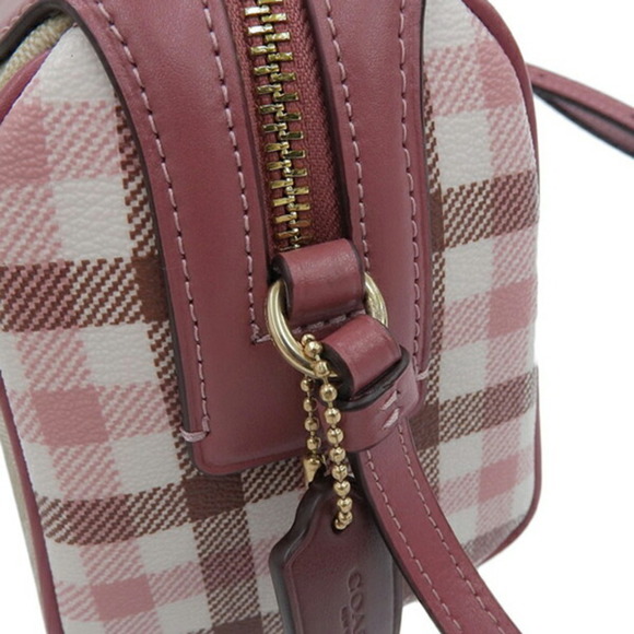 COACH Signature Gingham Check Handbag F76630 Beige: Pink - Picture 5 of 8